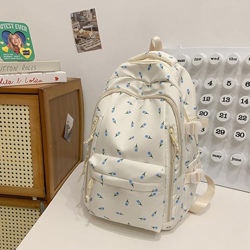 Mochila escolar floral con compartimento para laptop y asas acolchadas 5