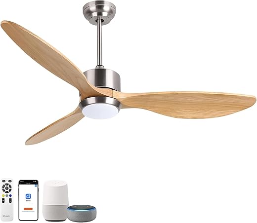 Ovlaim 52 Inch Wood Ceiling Fans with Lights Remote Control, 6 Speed Quiet DC Motor 3 Blade Smart Ceiling Fan for Indoor Living Room Bedroom