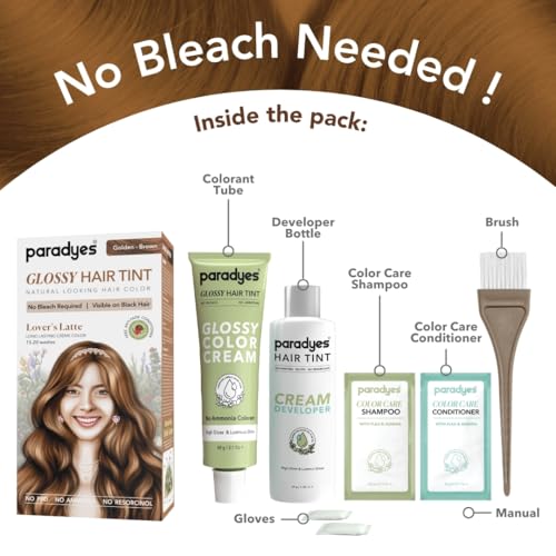 Image of Paradyes Lover's Latte No Bleach Hair Tint | Glossy Hair Color | Visible on Virgin Black Hair | Natural-Looking, Glossy Finish | PPD-Free