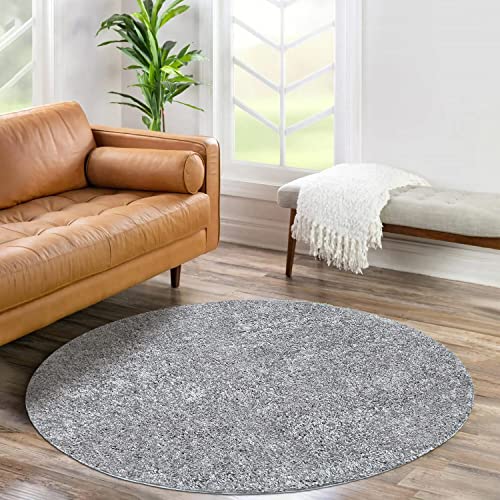carpet city Shaggy Hochflor Teppich - Rund 160 cm - Grau - Langflor Wohnzimmerteppich - Einfarbig...