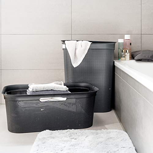 Rotho Brisen Wäschesammler 50l mit Deckel und Griffen, Kunststoff (PP) BPA-frei, anthrazit, 50l (43.1 x 34.0 x 52.9 cm)