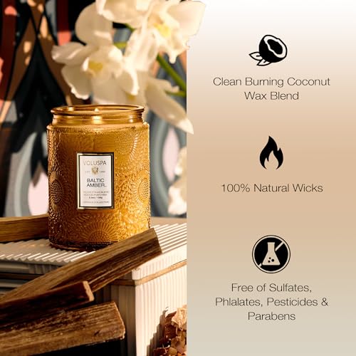Voluspa SPAJAL7353 Baltic Amber, Small Candle Jar, 5.5 Oz, 50 Hour Burn Time, All Natural Wicks And Coconut Wax For Clean Burning thumb #3