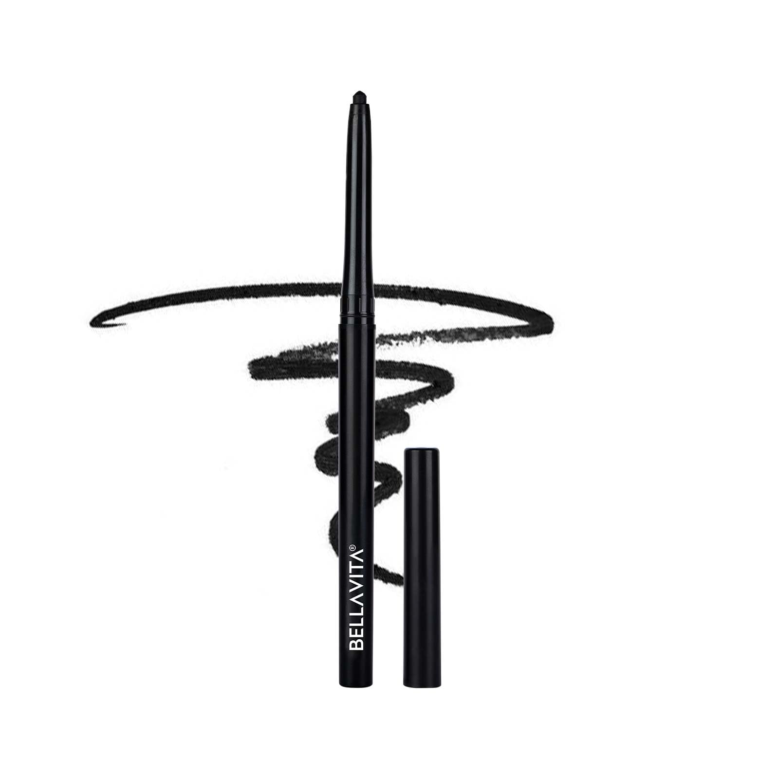 BELLAVITA Intense Drama Kajal Black Waterproof Smudge Proof | Long Lasting, Enriched with Vitamin E & Almond Oil | Pencil Glossy | Kajal for women| 0.3 g