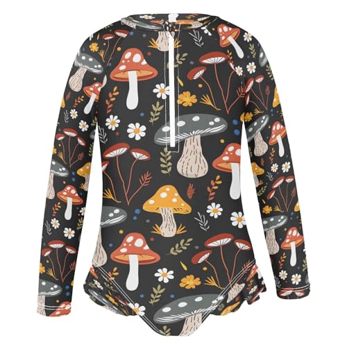 Mushroom and Flower 1 Girls Long Sleeve Swimsuits One Piece Zipper Bathing Suit UPF 50+ Rashguard Swimwear2