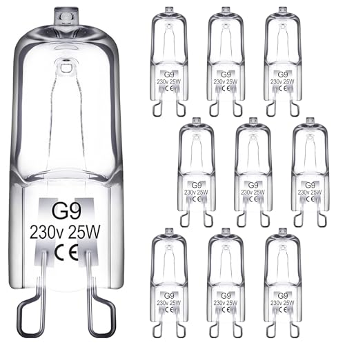 Chersun G9 Halogen Light Bulb 25W 230V 10 Pcs Clear Capsule Halogen Bulbs 300C High Temperature Resistant for Oven Light Landscape Lights Desk Lamps Wall Sconces Chandeliers Energy Class G
