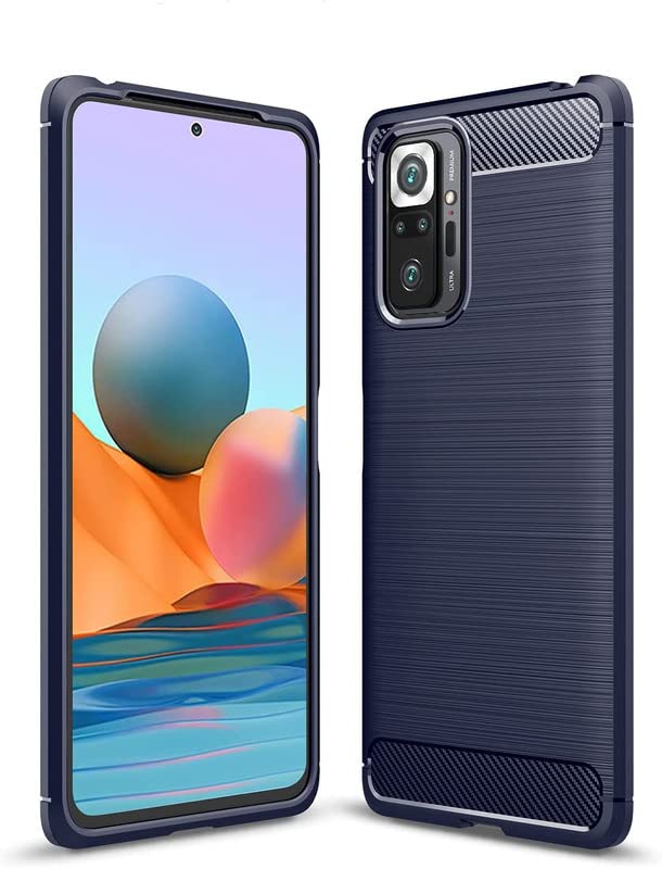 Image of NPRC Hybrid Ultra Slim Protective Case TPU Non-Slip Carbon Fiber Texture Shockproof Case Cover for Redmi Note 10 Pro - Blue