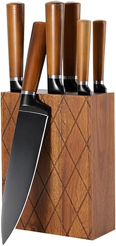 Juego de 6 cuchillos de cocina cuchillo de chef de acero inoxidable cuchillo de pan cortador de carne cuchillo de cubierta multiusos base de madera