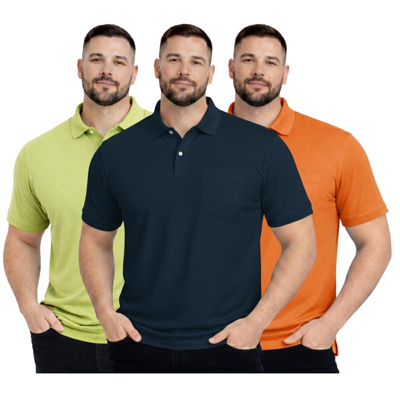 sman Plus Size Polo T-Shirt Pack of 3 for Men & Boys | Half Sleeve Collar Tee with Pocket | Premium Spun Matty Fabric | Casual & Office Wear | Sizes 2XL to 6XL | FX_PO3_MCR_NVY_ORN_PS-picture-11