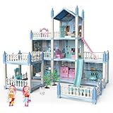 NoTagCat Dollhouse for Kids, Girls Doll DIY House Princess Dreamhouse with 2 Dolls and Furniture Accessories, Play House Gifts with Light Strip, Doll House for Girl (20.5'' x 16'' x 18.7'')