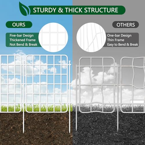 Image of 13ft x 17in Garden Fence Animal Barrier, 12 Panels No Dig Fence Border, Rustproof Metal Decorative Garden Fencing with Ground Stake, Flower Bed Edging Border for Dog, Rabbit, Outdoor Patio, White