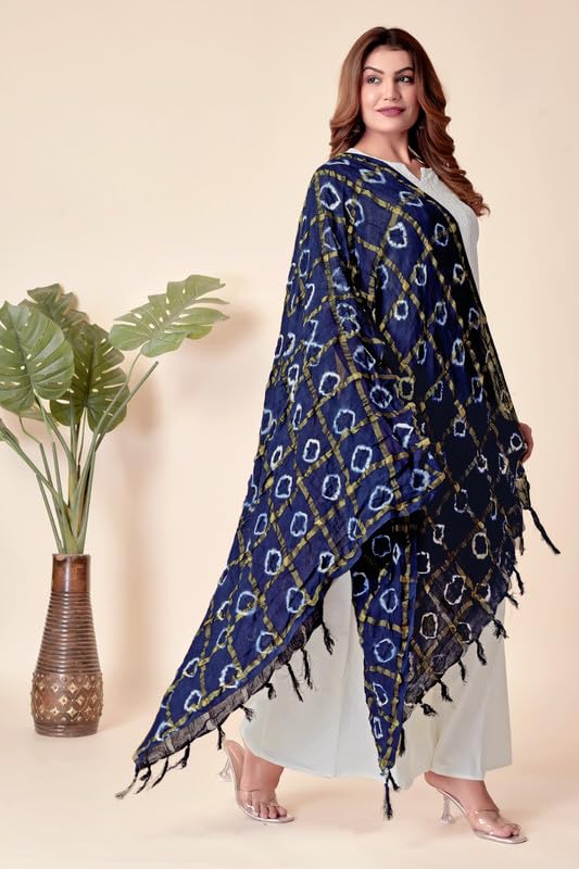 Image of Women Bandhani Dupatta | Traditional Chunri Print with Decorative Border | Lightweight Ethnic Stole for Festive and Wedding Wear