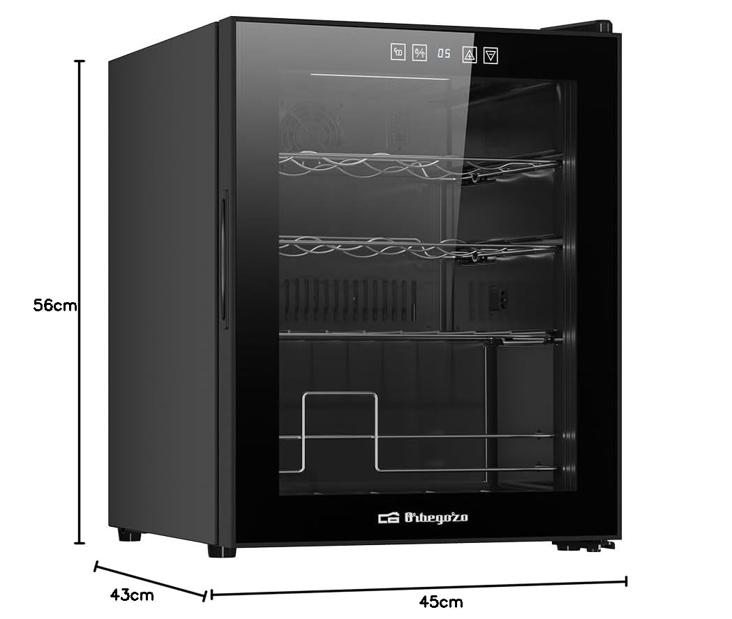 Orbegozo Vinoteca con compresor VCO 1600, volumen 42 litros capacidad para 16 botellas, refrigeracion por compresor, temperatura 5-18º, clase G, R600a