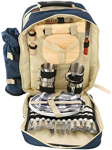 4 Person Picnic Backpack Hamper Cooler Bag with Tableware Insulated bottle Holder Tableware