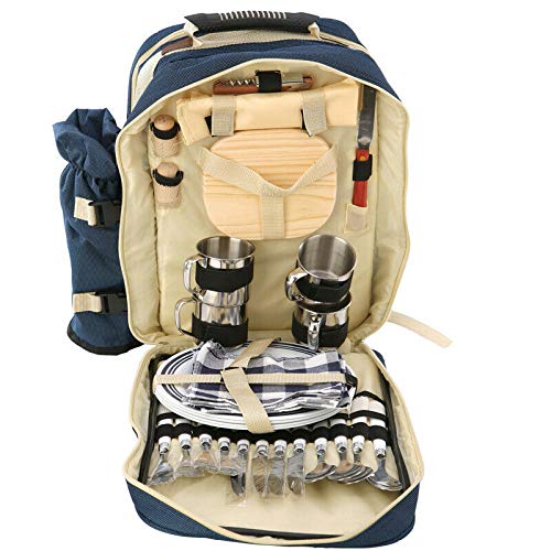 CMY 4 Person Lightweight Picnic Backpack Hamper Cooler Cool Bag with Tableware Insulated Bottle Holder Rucksack Camping BBQ Hiking Includes Cutlery Set