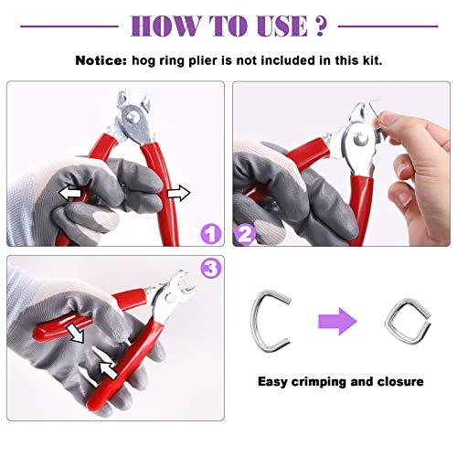 Swpeet 1000-teiliges 1/2\ verzinktes Hog-Ring-Sortiments-Kit, professionelles Polsterung Hog Ring-Installations-Kit für Bungee-Schock, Schnüre, Tierkäfige