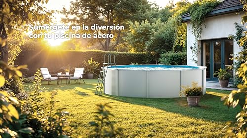 Gre KIT460ECO Fidji - Piscina de Acero Elevada, Redonda con Aspecto Acero Blanco. Piscinas Desmontables para Jardín. 460 x 120 cm