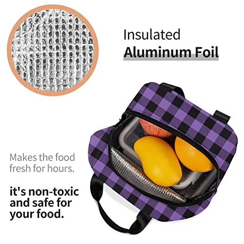 Ayvcxui Purple Buffalo Plaid Check Lunch Tote Reusable Lunch Bag Insulated Lunch Box For Students Work Outdoor Travel Picnicthermal Portable Bento Box Handbags Tote thumb #4
