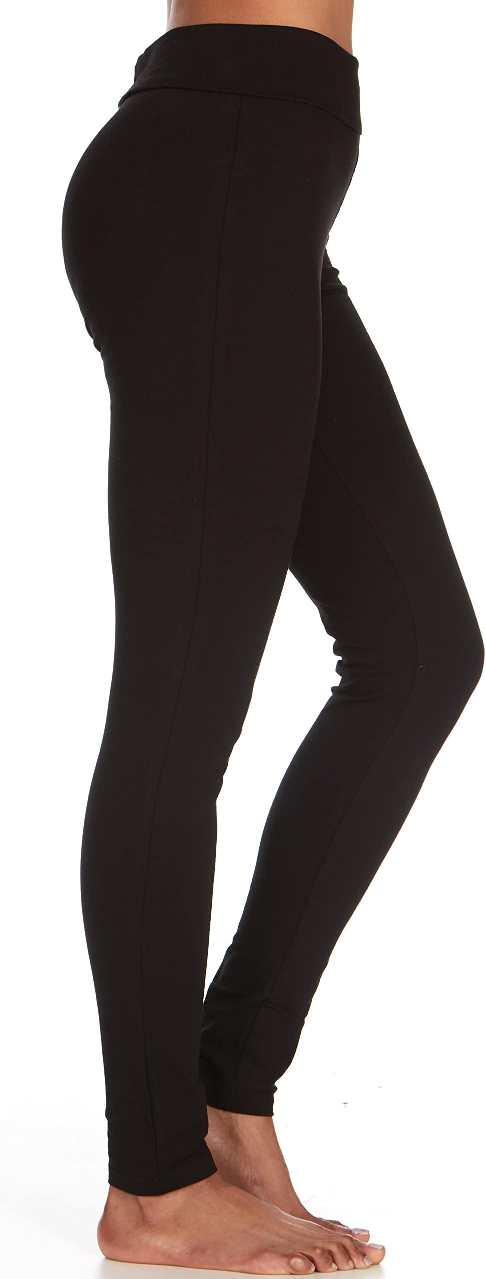 Yoga Pants for Women High Waist Fold Over Workout Cotton Leggings, Black L, XL