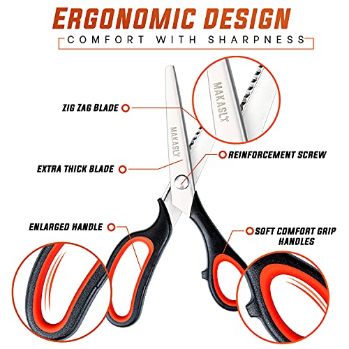 Makasla Pinking Shears Scissors For Fabric, Craft Scissors Decorative Edge, Zig Zag Scissors With Serrated Cutting Edge thumb #1