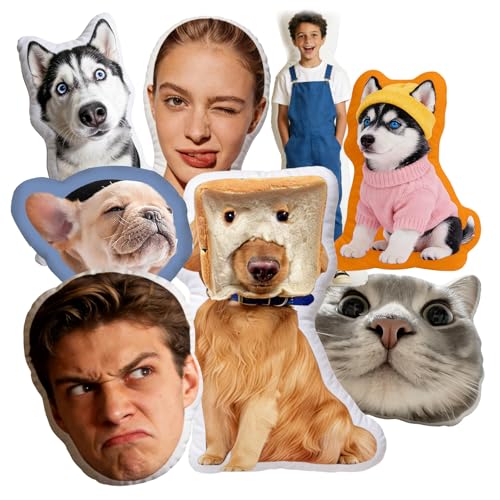 Funmii Kissen mit Foto Bedrucken Lassen, Kissen Personalisiert, Hund Katze Haustier Fotokissen, Kuscheltier mit Gesicht Foto, Lustige Fotogeschenke, Personalisierte Geschenke für Frauen Männer