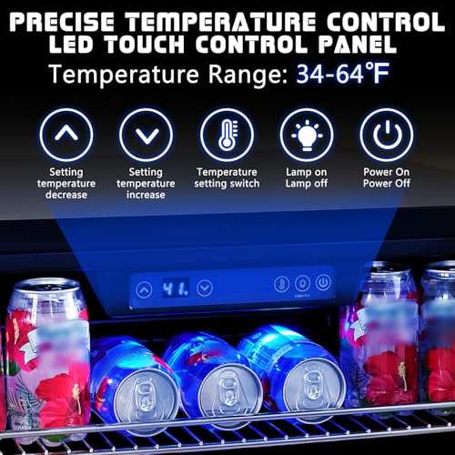 Image of Albott Beverage Refrigerator-24 In fridge with Glass Door, Adjustable Shelves and LED Touch Panel, Under Counter Design for Wine Beer, Built-In or Freestanding Use, 34-64℉