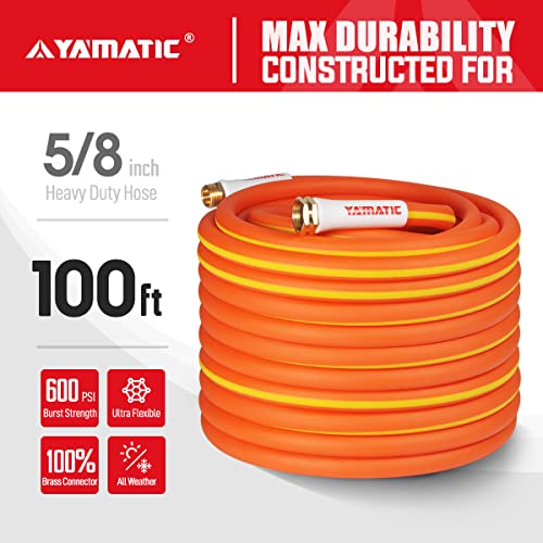 Yamatic Heavy Duty Garden Hose 5/8 In X 100 Ft, Ultra Flexible Water Hose, Drinking Water Safe, All-Weather, Lightweight, Burst 600 Psi #TOP1