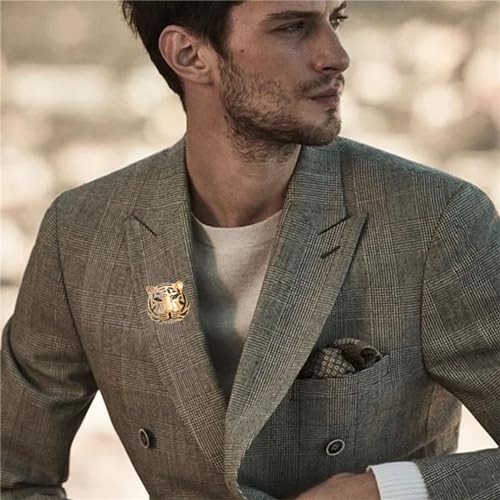 Image of WCRAZYE Rhinestone Tiger Head Brooch Pins for Men Women Dainty Gold Silver Vintage Animal Lapel Suit Pin,Punk Crysta Charm Tiger Head Badge Coat Collar Brooch for Girls