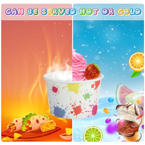 Image of Boao 100 Set 5 oz Ice Cream Cups with Spoons Disposable Paper Sundae Dessert Bowls Summer Party Supplies (Splatter)