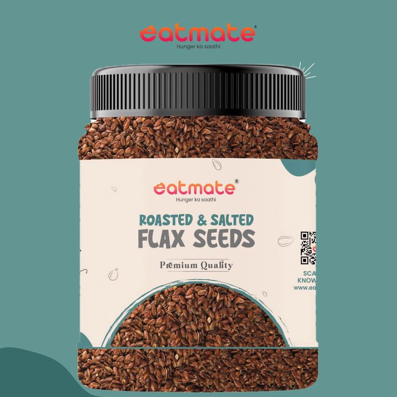 Image of Eatmate Roasted & Salted Flax Seeds 100g | Omega 3, High Fiber & Protein Rich Alsi Seeds | Gluten Free Healthy Snack for Daily Diet | Natural Vegetarian Seeds for Hair, Skin & Heart Health (100g)