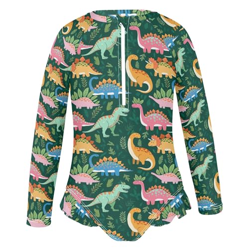 Cute Dinosaur Girls Long Sleeve Rashguard Swimsuit UV Protection One-Piece Swimwear Bathing Suit B04040982