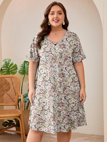 Image of AusLook Plus Size Midi Dress for Women Short Sleeve V Neck Criss Cross A Line Summer Casual Vacation Sundresses with Pockets