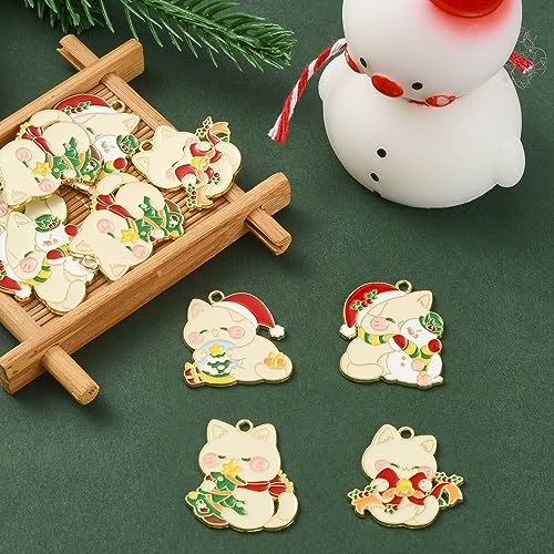 Stiesy 20Pcs 4 Styles Christmas Hat Cat Charms Pendants Enamel Kitten with Christmas Tree Snowman Dangle Charms for Jewellry Making DIY Bracelets Crafting - Image 3