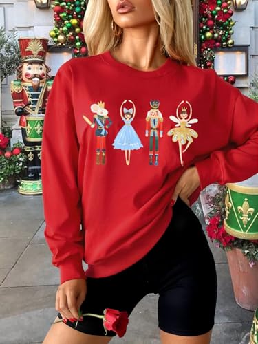Women's Christmas Nutcracker Sweatshirt Crewneck Long Sleeve Shirt Xmas Holiday Pullover Tops