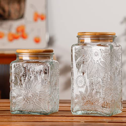 Image of ANSQU Square Glass Jar with Lid, 34oz Airtight Coffee Canister | Coffee Grounds Container, Glass Food Storage Container for Candy, Tea, Sugar, Decorative Mason Jar