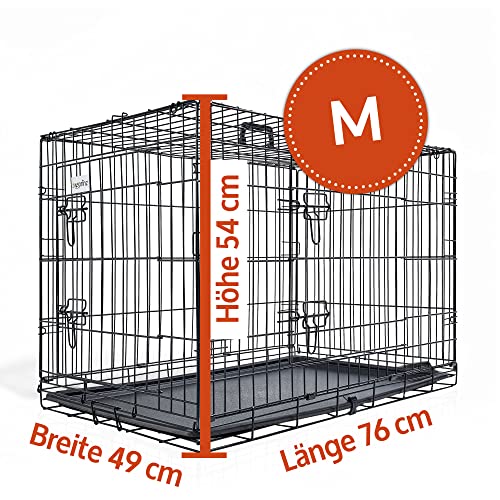 zooprinz Faltbare Hundebox aus stabilem Eisen – Hundekäfig mit 2 Türen – inklusive Bodenschale für deinen Hund – mit Transportgriff – in 4 Größen verfügbar (77,5 x 48,5 x 55,5 cm)