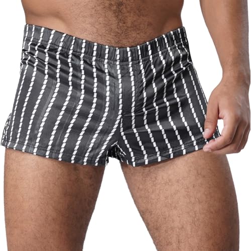 Sholeno Mens Striped Swim Trunks Satin Boxer Shorts Elastic Waist Beach Pool Shorts Loungewear Sleepwear