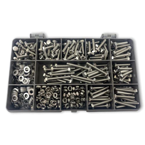 475 ASSORTED PIECE, A2 M4 FULLY THREADED BOLTS NUTS WASHERS SCREWS STAINLESS KIT, Grey, Small