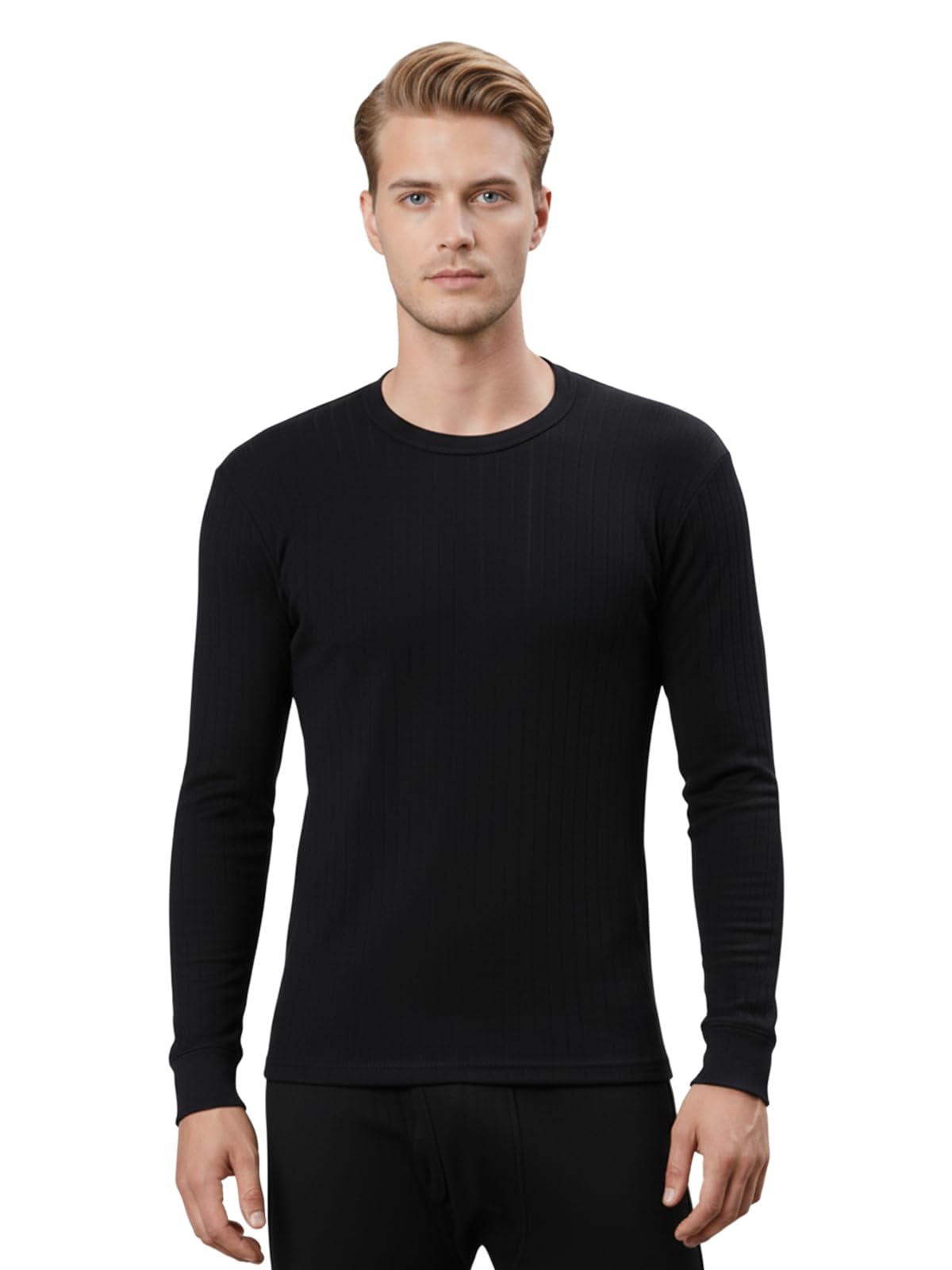 Dark Black Round Neck Full Sleeves Thermal Top for Men | Ultra Soft, Extra Warm | Pack of 1