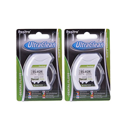 AZDENT Natural Charcoal Dental Floss Pack of 2 Unflavored Waxed Black Floss 50 Meters Deep Teeth Cleaning