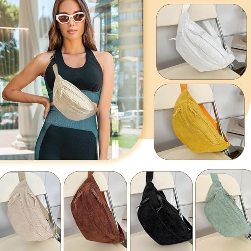 Umhängetasche Damen, Cord Bauchtasche für Damen Herren, Cord Crossbody Bag, Bauchtasche Klein, Einstellbare Bum Bags, Brusttasche für Outdoor Sport (Khaki)