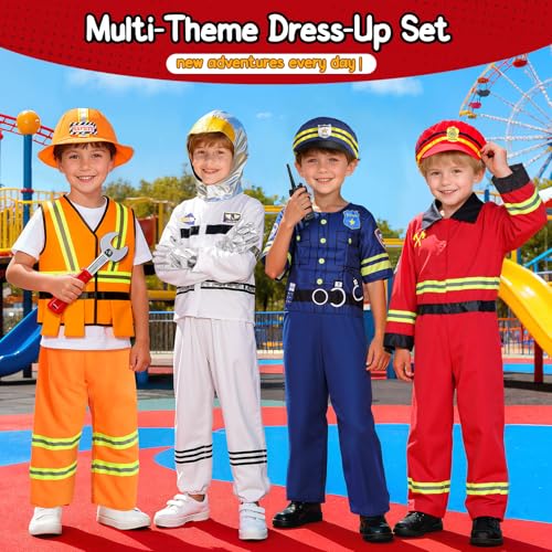 Disfraces para niños 4 sets astronauta, policía, bombero, ingeniero miniatura 6