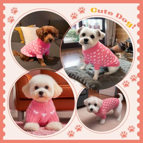 Hundepullover Herz Hundepulli Valentinstag Pullover Hund Katzenpullover Rosa Gestricktes Hunde Pullover Warme Hundekleidung für Kleine und Mittelgroße Hunde S