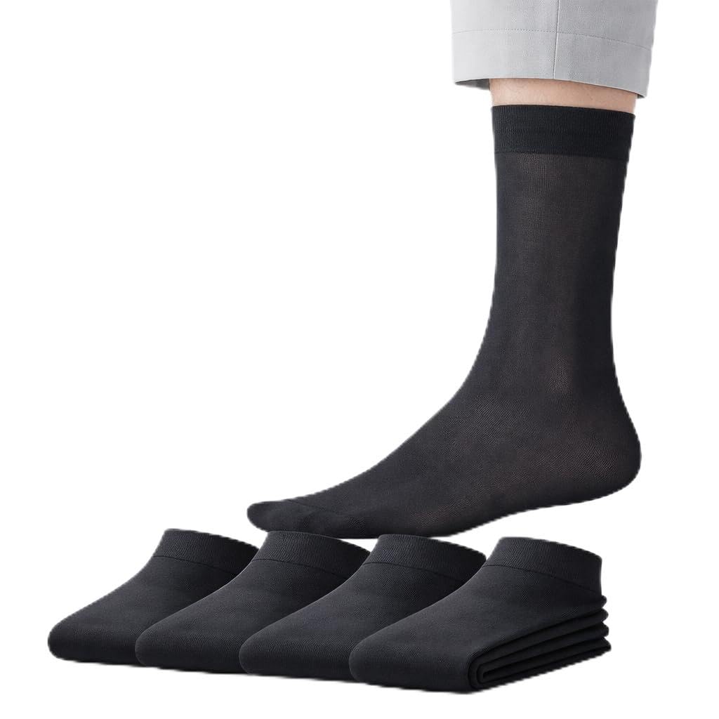 Calcetines de Bambú para Hombre, Pack de 4 Pares, Sin Costura, Transpirables y Suaves, Calcetines Ejecutivos Finos, Antiolor y Antibacterianos, Negro, Talla 40-46