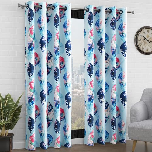 Image of Curtain Door - Raga Curtains Door Curtains 7 Feet for Home and Living Room |Abstract| Aqua Blue| Polyester, Pack of 10