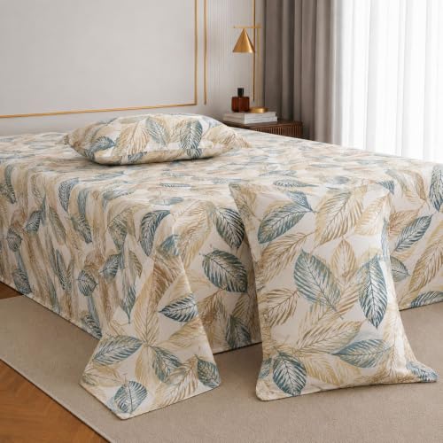 Image of Jaipur Weaves Cotton King Size Bedsheet 108x108 Super King, 100% Pure Cotton Bed Sheet with 2 Pillow Covers, 240 TC Soft Breathable Leafy Design Bedding - (Grey Olive, Super King)