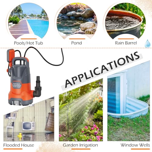 Image of Sump Pump with Float Switch Submersible Water Pump Automatic 1.2HP 5000GPH Portable Dirty Clean Water Transfer Pump for Pool Draining Hot Tub Basement