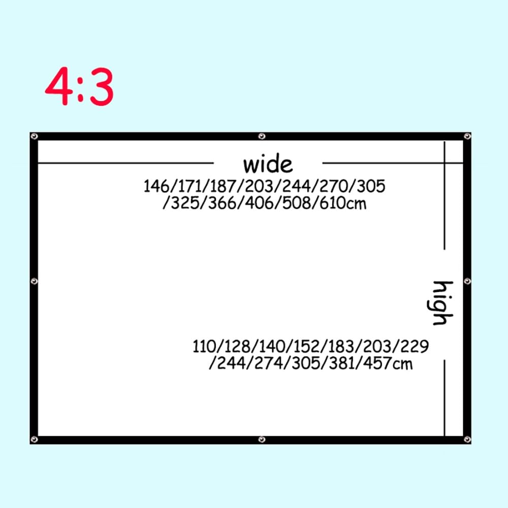 Telo Proiettore 300 Pollici，Schermo per Proiettore Muro Portatile，Schermo di Proiezione Bianco，Senza Pieghe Home Theater Schermo Cinematografico，Lavabile(150in/4:3)