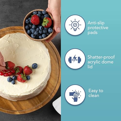 HEFTMAN 10" Cake Stand with Dome Lid - 2-in-1 Non-Slip Acacia Wood Cake Display Stand with Clear Acrylic Dome Cover for Cakes, Pastries, Cheese Boards - Ideal for Birthday, Wedding, Party, Café - Cosy Home Interiors HEFTMAN 10" Cake Stand with Dome Lid - 2-in-1 Non-Slip Acacia Wood Cake Display Stand with Clear Acrylic Dome Cover for Cakes, Pastries, Cheese Boards - Ideal for Birthday, Wedding, Party, Café - Image 3