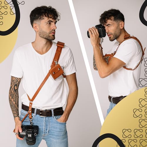 Image of C Coiro Leather Camera Strap Crossbody for DSLR, Mirrorless - Secure Dual Mount, Quick Release for Professional Photography