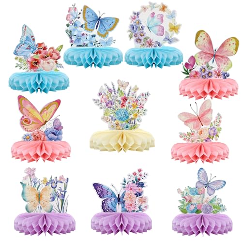 10 Stück Schmetterling Geburtstag Dekorationen, Schmetterling Tafelaufsätze Tische, Schmetterling Wabe Tabelle Dekorationen Tafelaufsatz Schmetterling, Rosa, Lila und Blau Schmetterling Wabenset